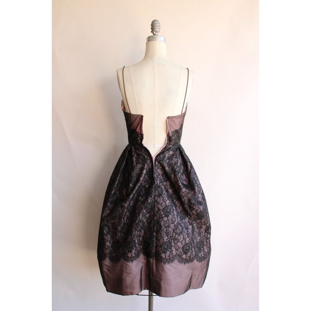 Vintage 1950s Dress, I Magnin Black and Pink Lace Fit and Flare, Extra Small - Picture 9 of 10